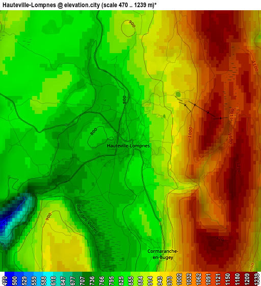 Hauteville-Lompnes elevation map