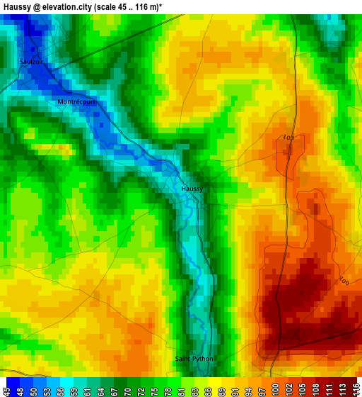 Haussy elevation map