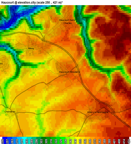 Haucourt elevation map