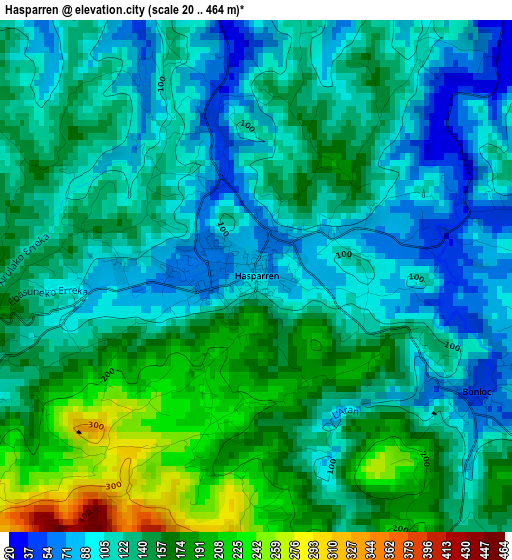 Hasparren elevation map