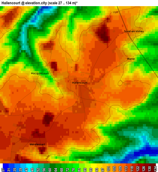 Hallencourt elevation map
