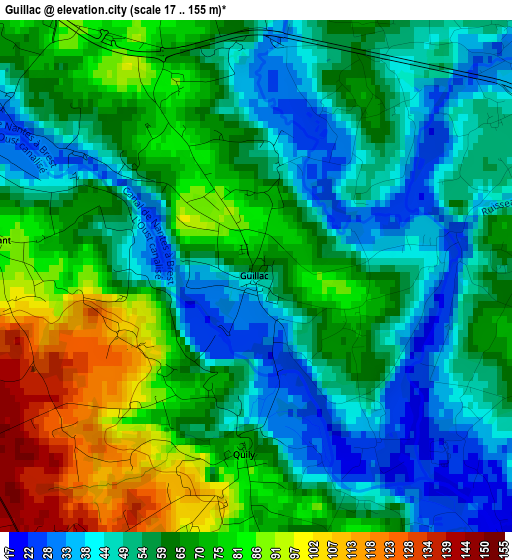 Guillac elevation map