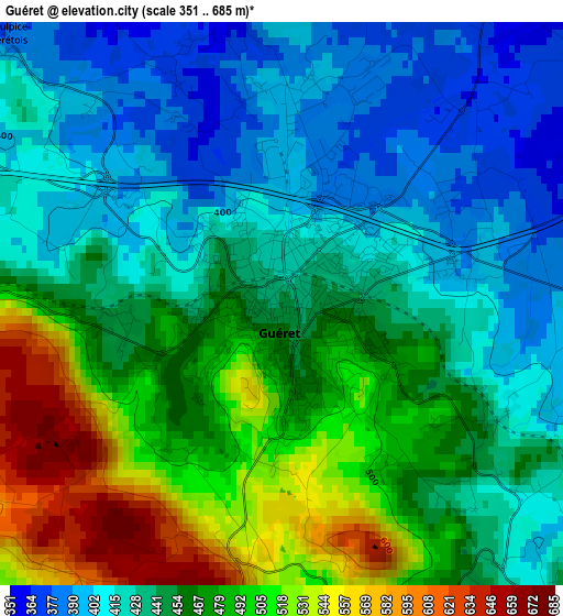 Guéret elevation map