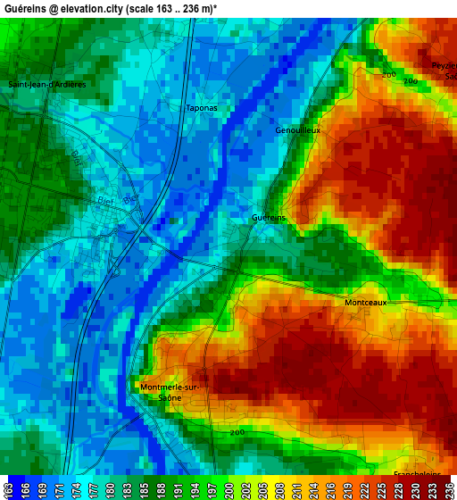 Guéreins elevation map