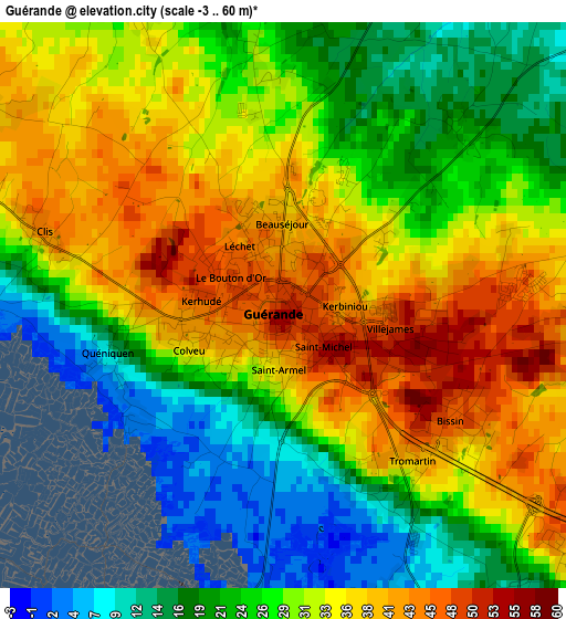 Guérande elevation map