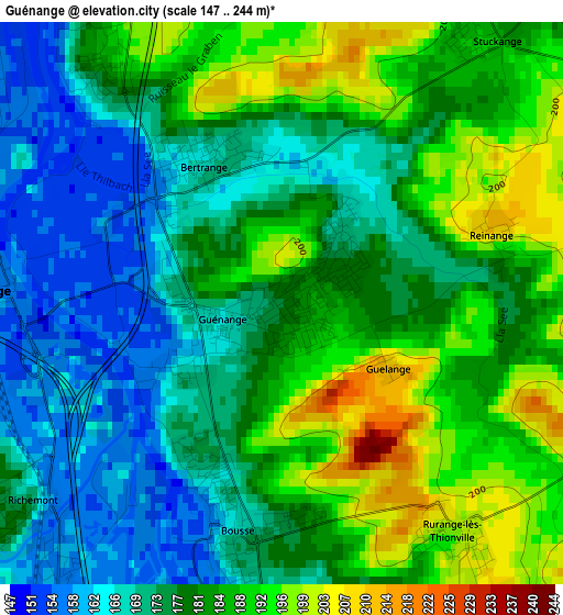 Guénange elevation map