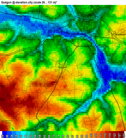 Guégon elevation map