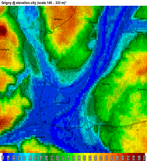 Grigny elevation map