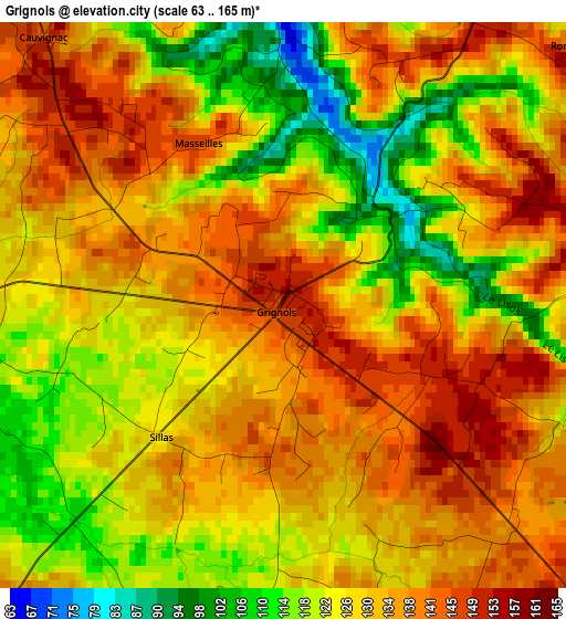 Grignols elevation map