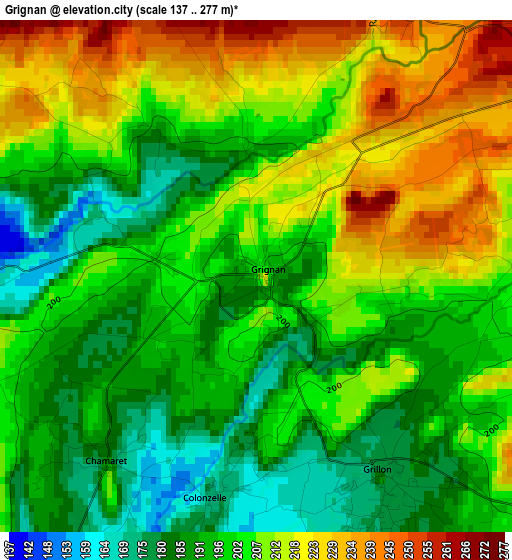 Grignan elevation map