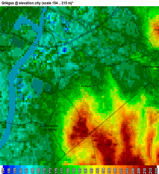 Grièges elevation map