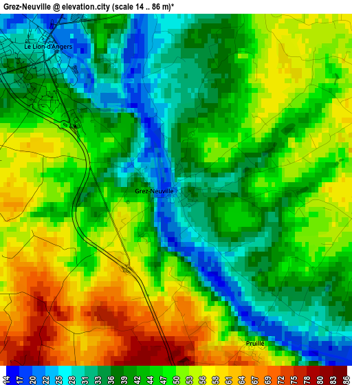 Grez-Neuville elevation map