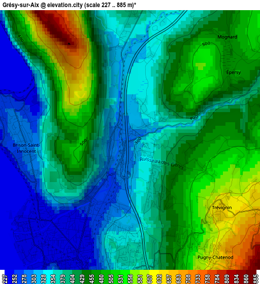 Grésy-sur-Aix elevation map