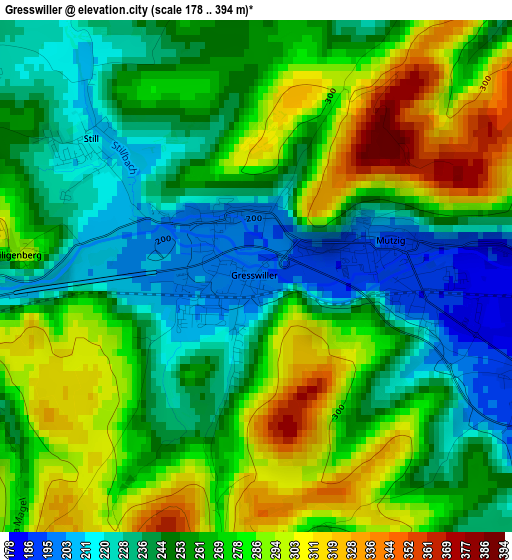 Gresswiller elevation map