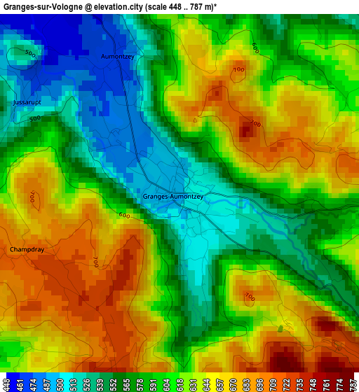 Granges-sur-Vologne elevation map