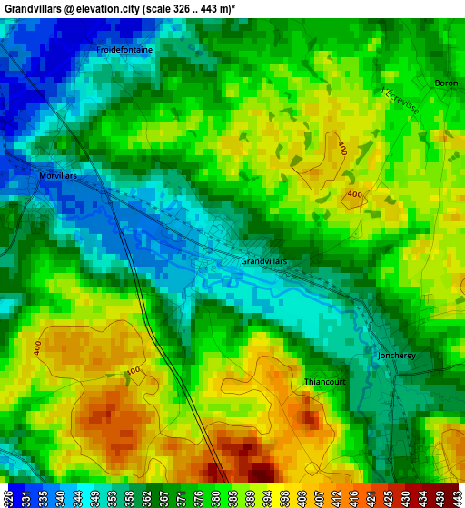 Grandvillars elevation map