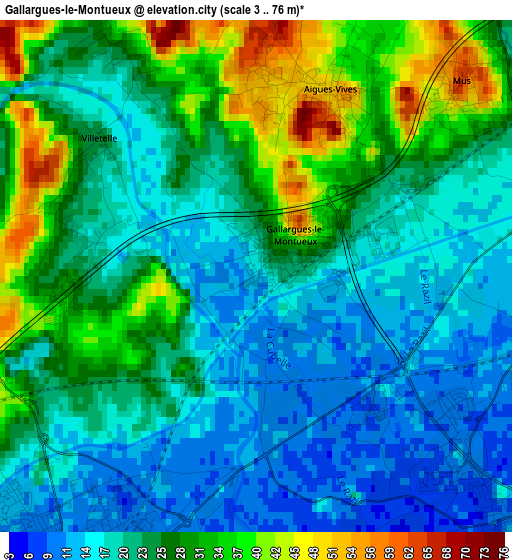 Gallargues-le-Montueux elevation map