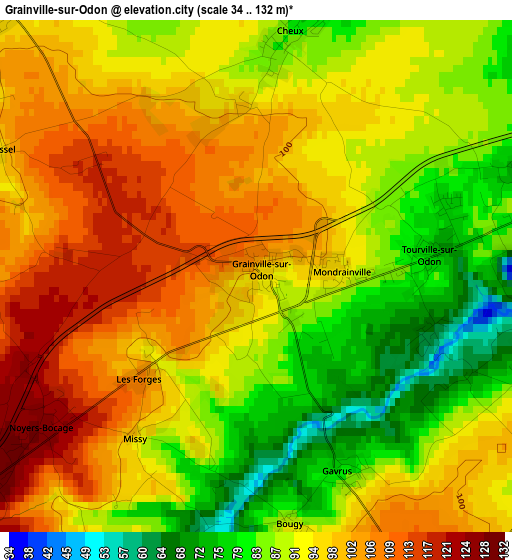 Grainville-sur-Odon elevation map