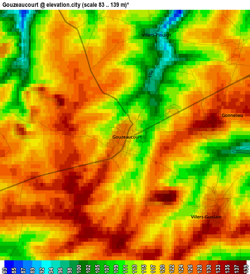 Gouzeaucourt elevation map