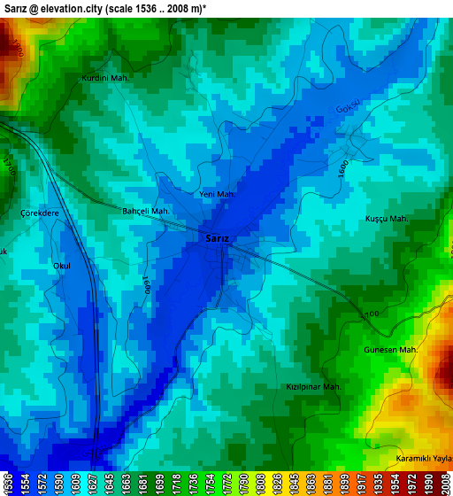 Sarız elevation map