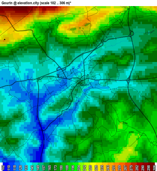 Gourin elevation map