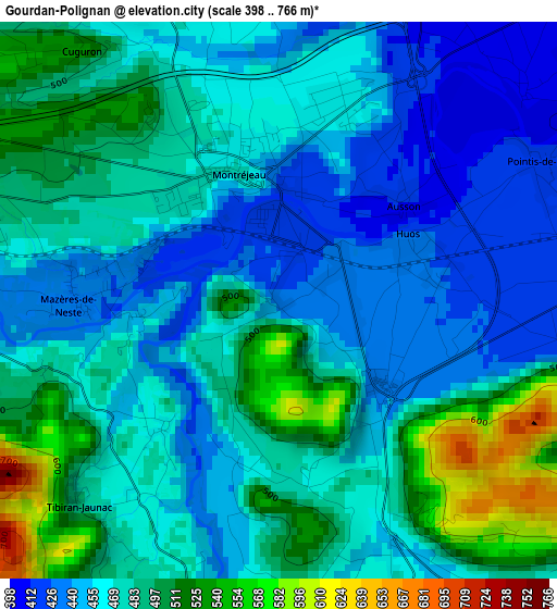 Gourdan-Polignan elevation map