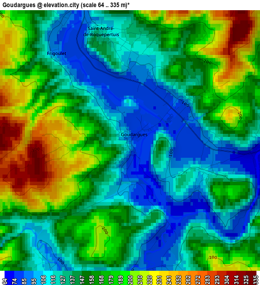 Goudargues elevation map