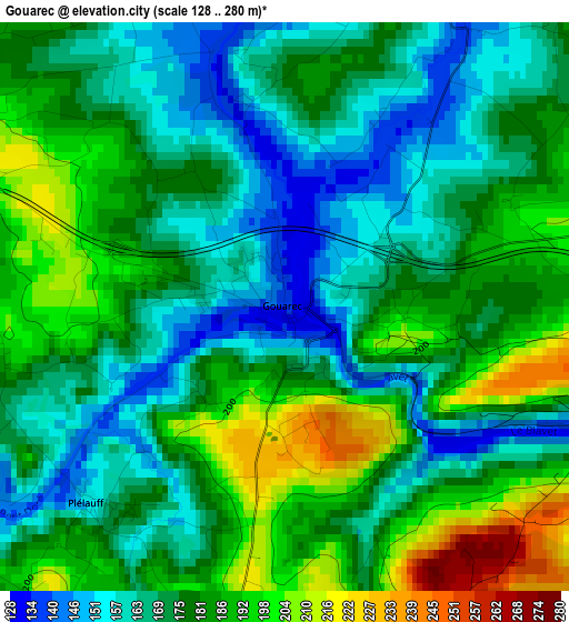 Gouarec elevation map