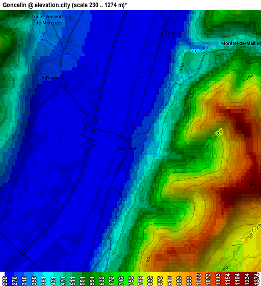 Goncelin elevation map