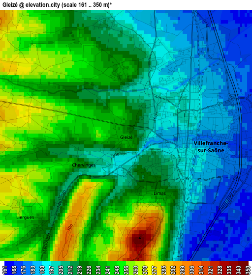 Gleizé elevation map