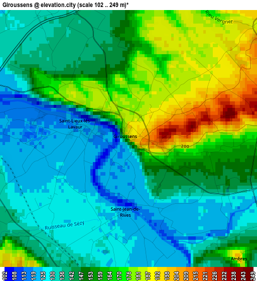 Giroussens elevation map