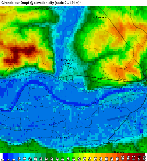 Gironde-sur-Dropt elevation map