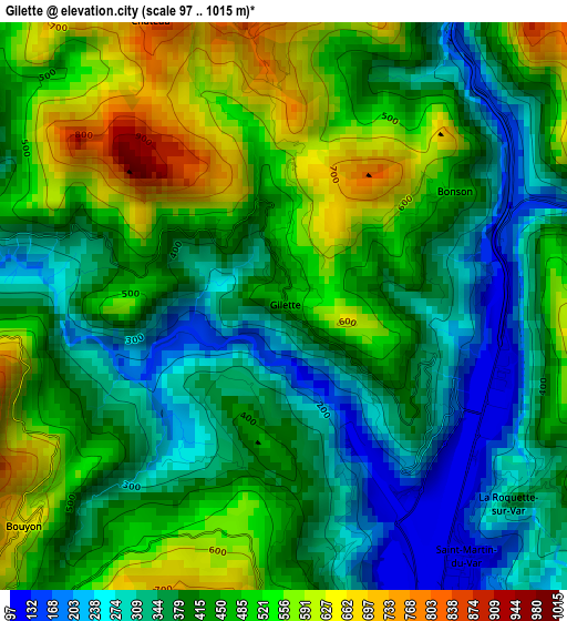 Gilette elevation map