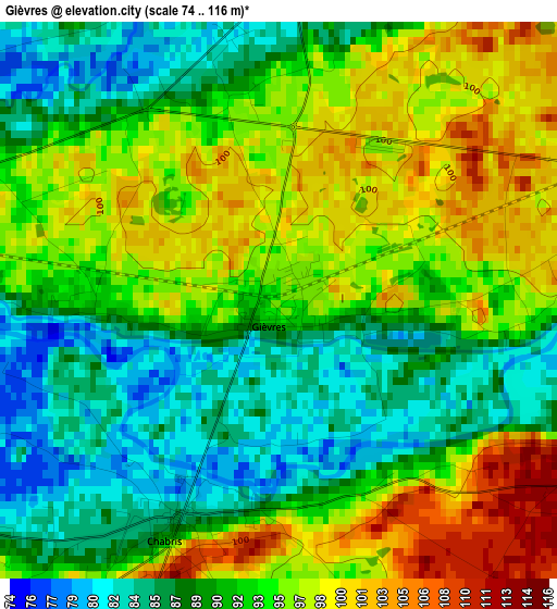 Gièvres elevation map