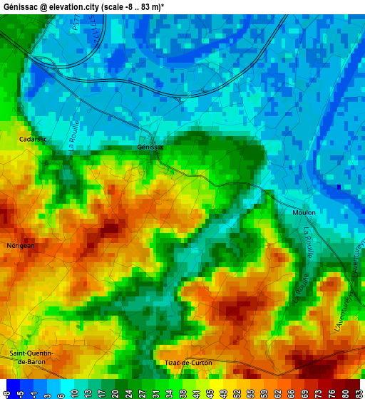 Génissac elevation map