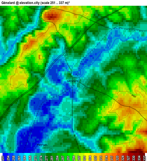 Génelard elevation map