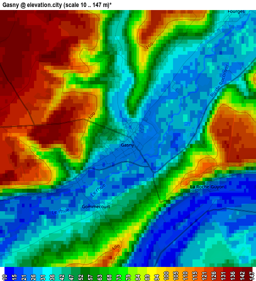 Gasny elevation map