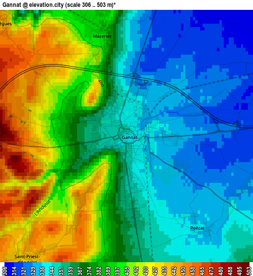 Gannat elevation map