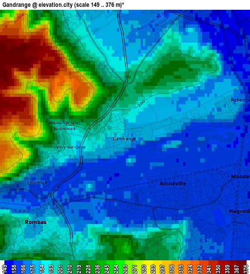 Gandrange elevation map