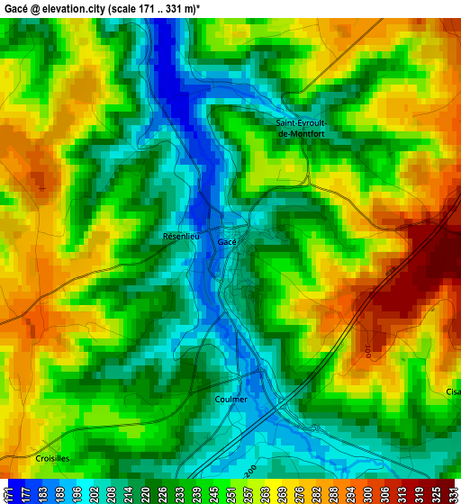 Gacé elevation map