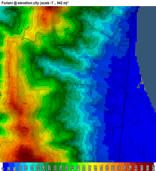 Furiani elevation map