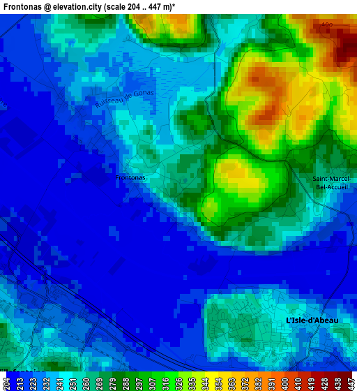 Frontonas elevation map