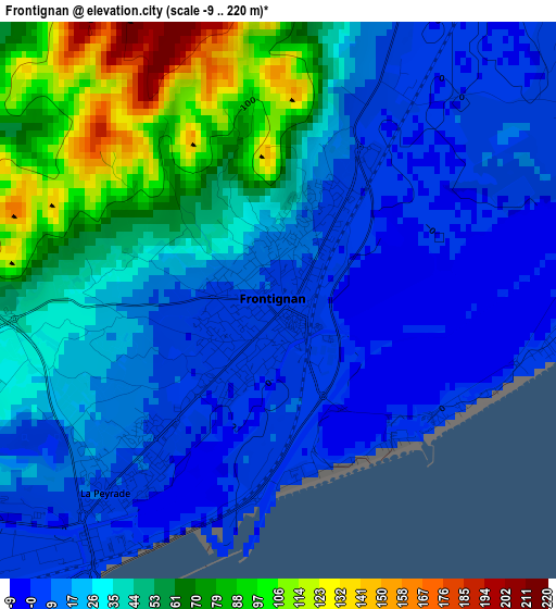 Frontignan elevation map