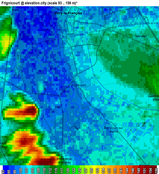 Frignicourt elevation map
