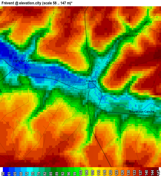 Frévent elevation map