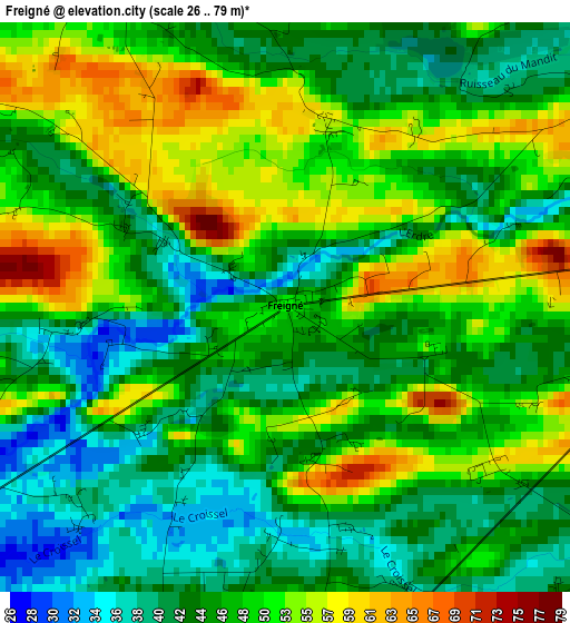 Freigné elevation map