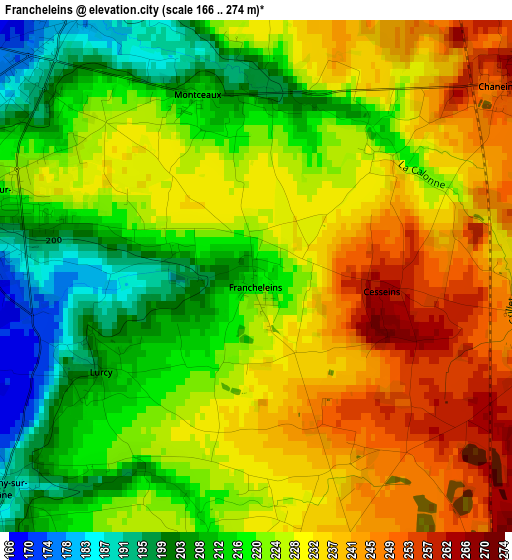 Francheleins elevation map