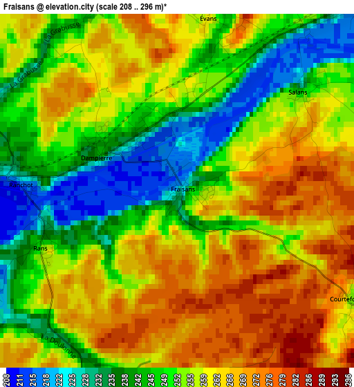 Fraisans elevation map