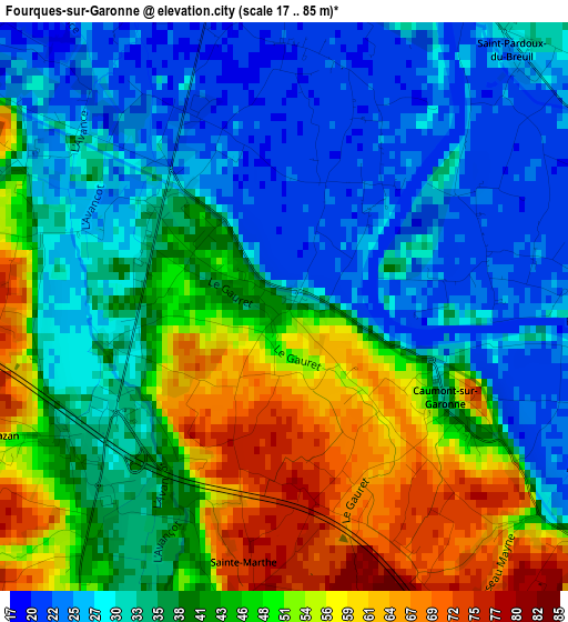 Fourques-sur-Garonne elevation map