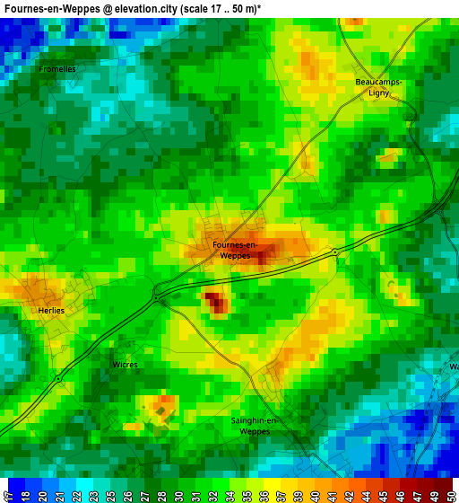 Fournes-en-Weppes elevation map